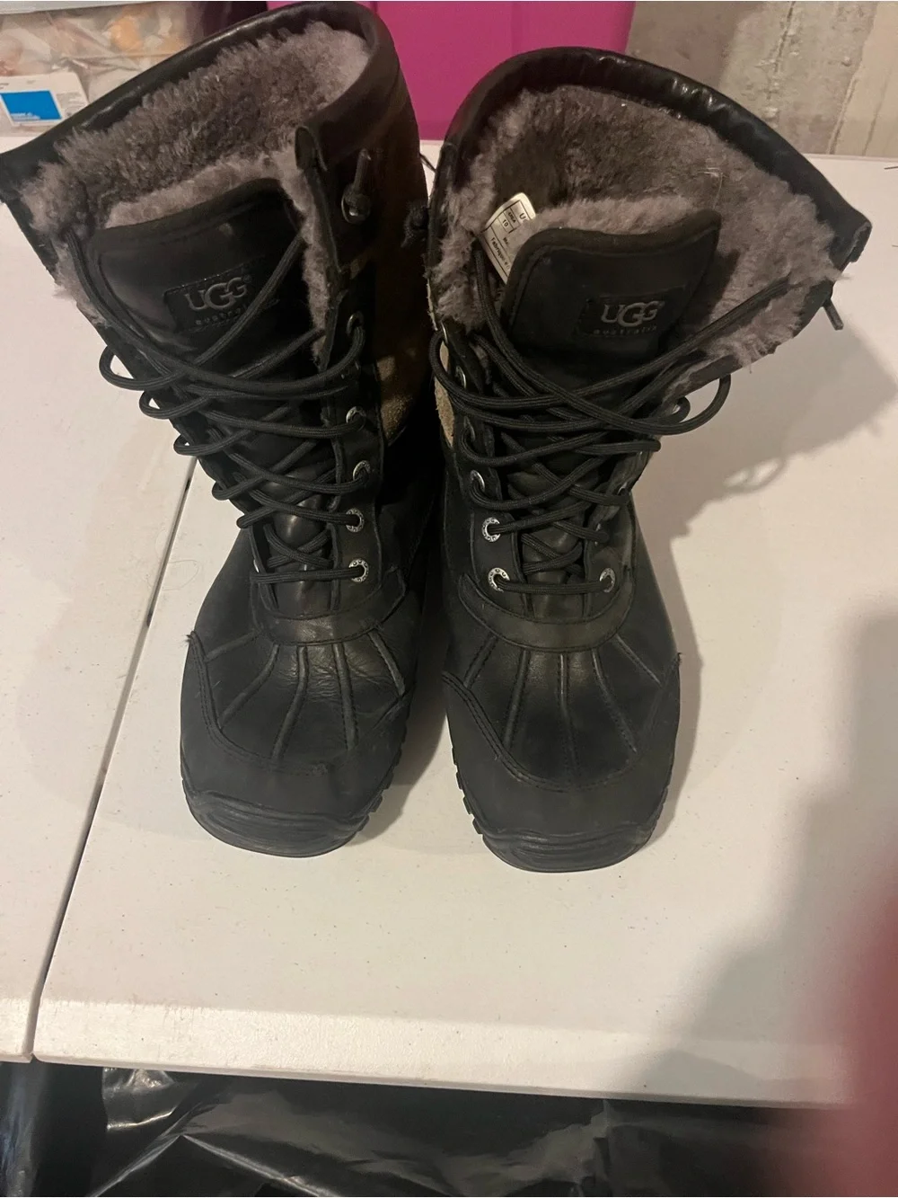 UGG Black Lace-Up Shearling Winter Boots